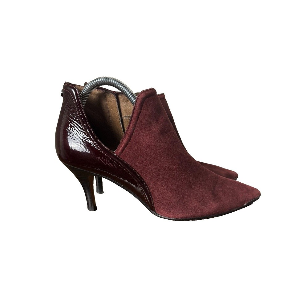 Donald J Pliner Burgundy Suede Patent Leather Pointed Toe Booties Womens 8M